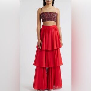 NWOT Sani Mirza Choli & Palazzo Red Pants Set, Small